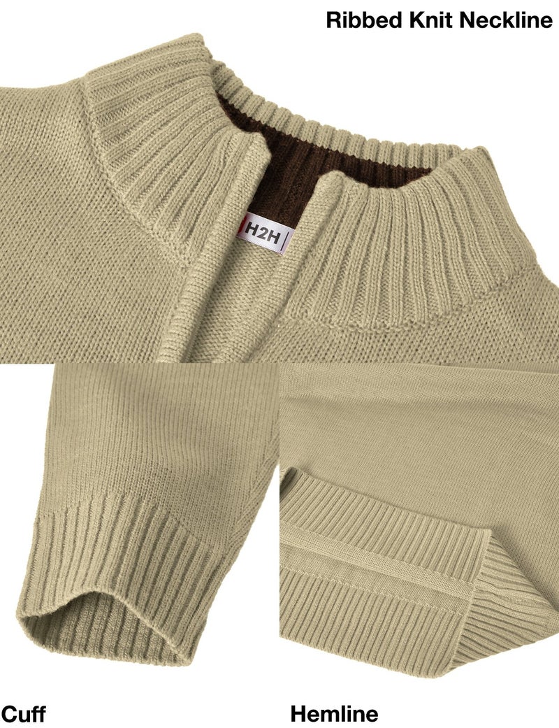 H2H Men's Quarter Zip Sweater Slim Fit Casual Knitted Turtleneck Pullover Mock Neck Polo Sweater Beige US XL/Asia 2XL (KMOSWL021) - Image 5